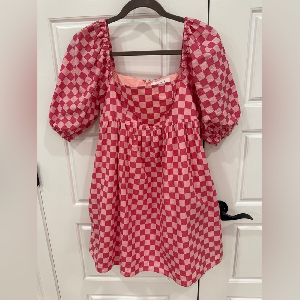 Moodie Pink and White Checkered Dress w/ Pockets